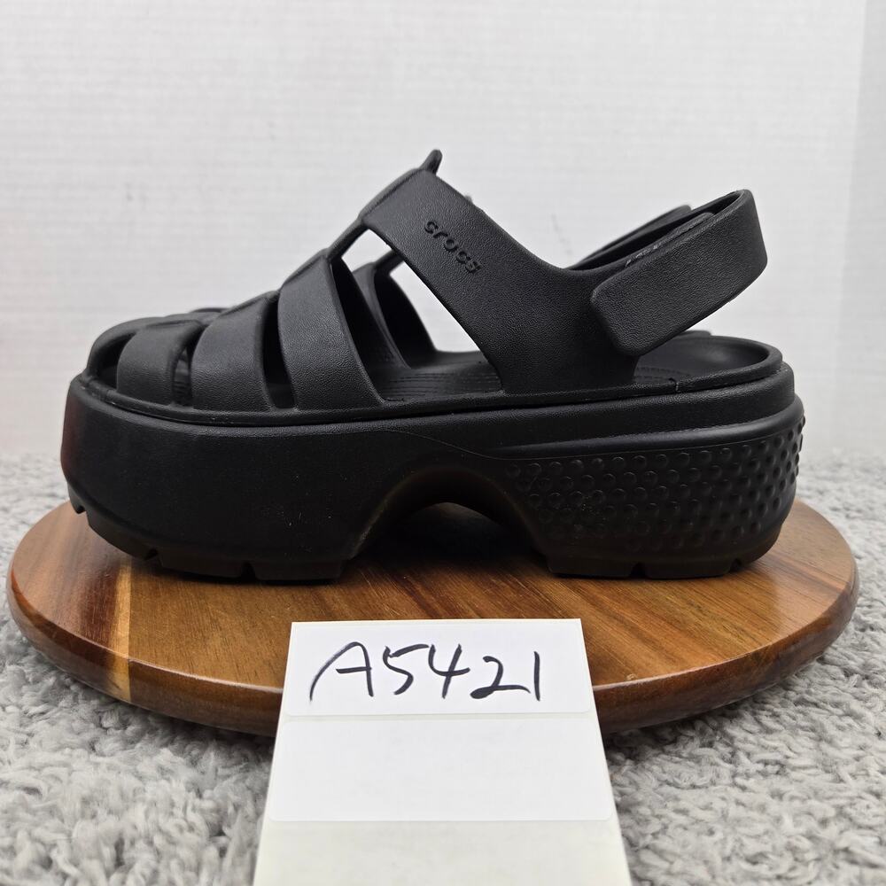 Crocs Womens 8 Stomp Fisherman Black Casual Y2K Platform Bold Chunky Sandals